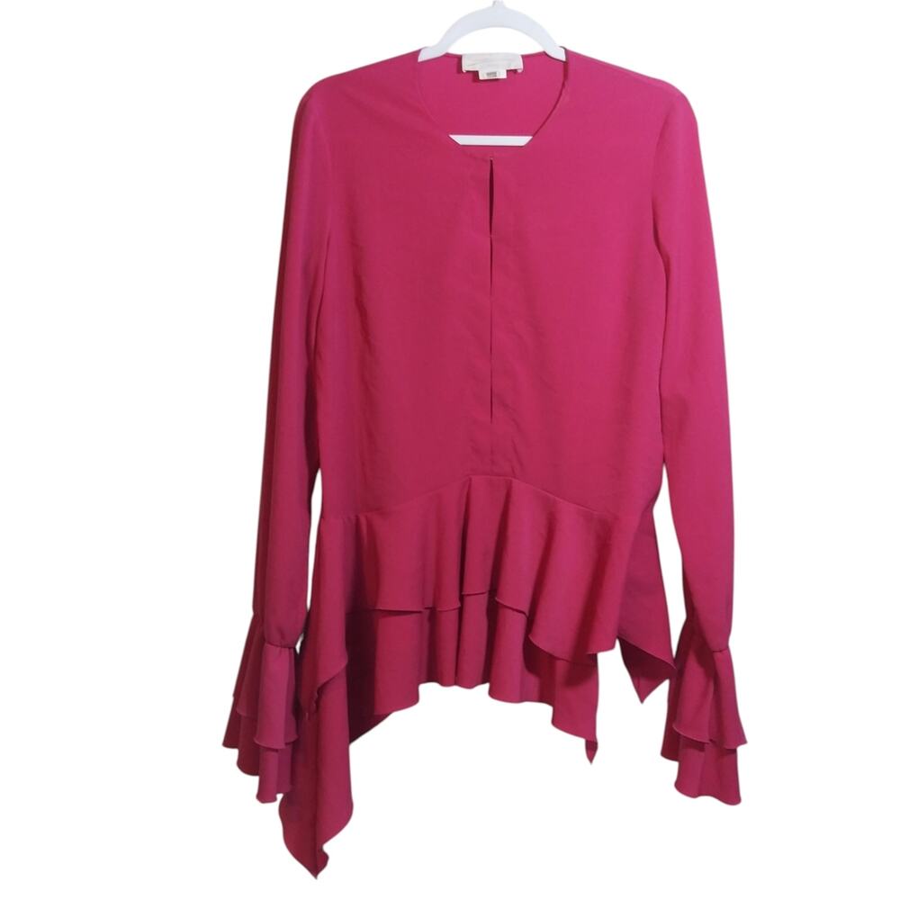 Genny Pink Ruffle Elegant Asymmetrical Long Sleeve Women's Blouse Top Size 8